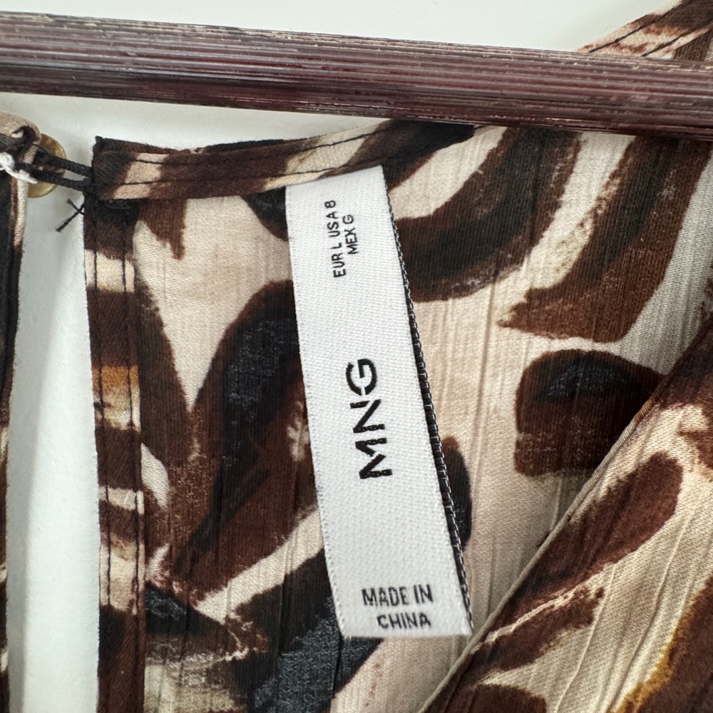 Mango Brown and Cream Leaf-Print Midi Dress - Picture 7 of 13